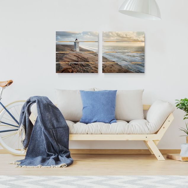 Wood prints beach Lighthouse In Denmark