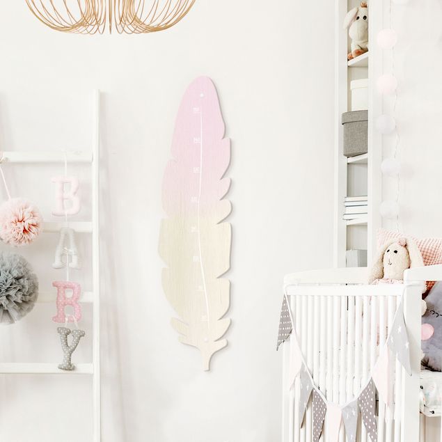 Wooden height chart for kids - Feather Pink