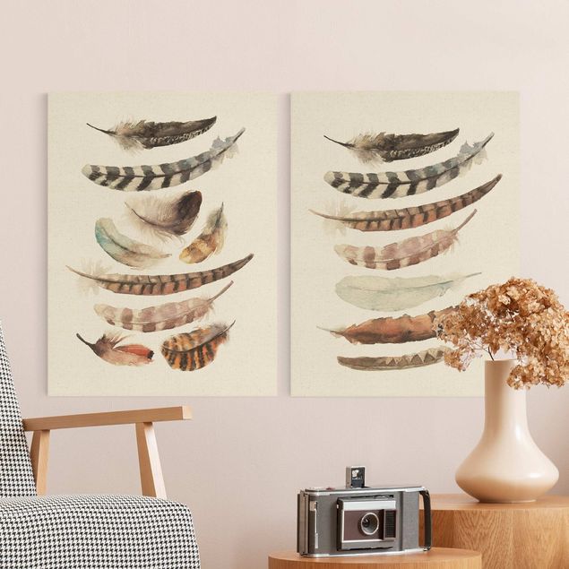 Spiritual canvas wall art Feathers Duo
