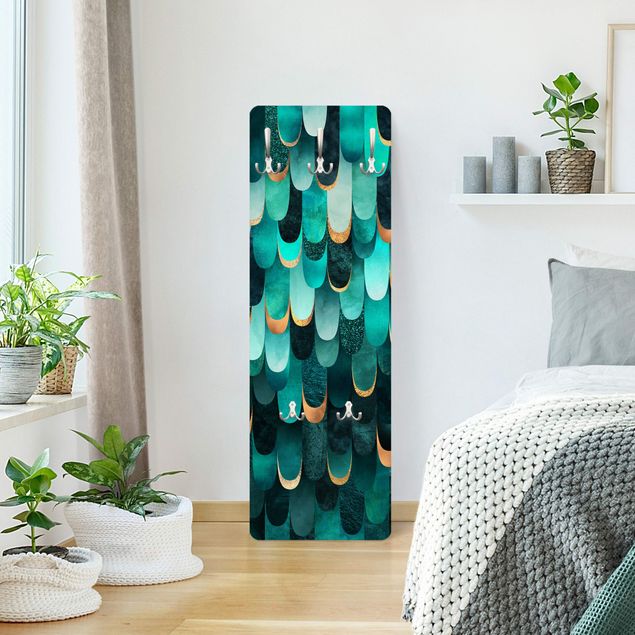 Wall coat hanger Feathers Gold Turquoise