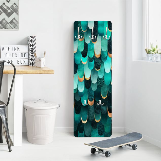 Coat rack modern - Feathers Gold Turquoise