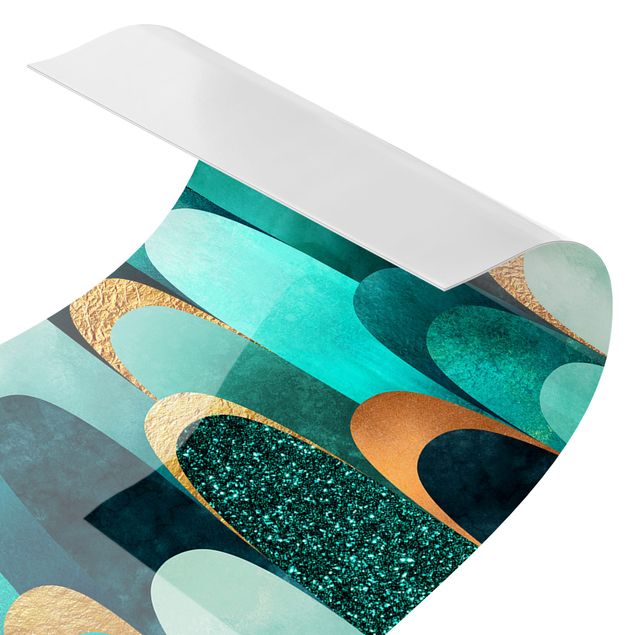 Adhesive films Feathers Gold Turquoise