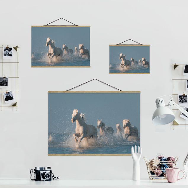 Fabric print with posters hangers Herd Of White Horses