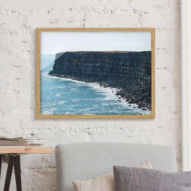 Framed beach wall art Rocky Islandic Cliffs