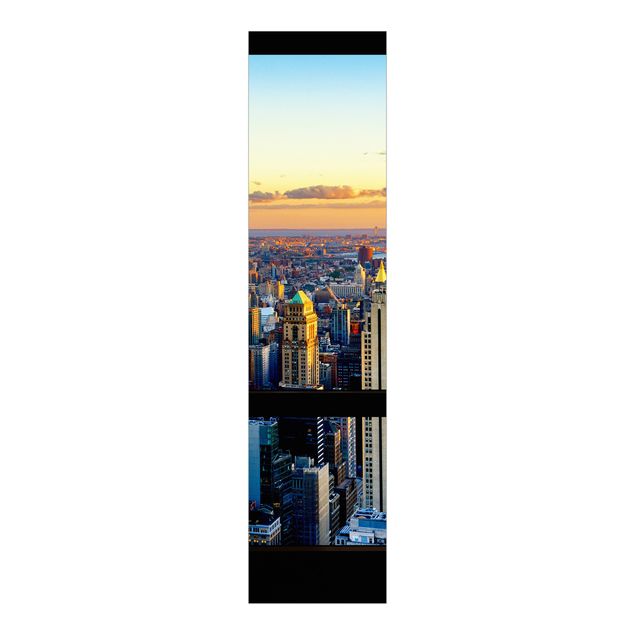 Sliding panel curtains architecture and skylines Window view - Sunrise New York