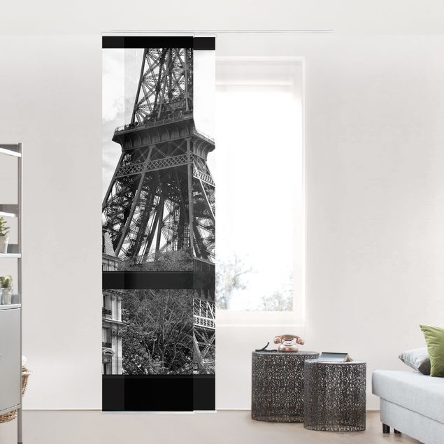 Sliding panel curtains architecture and skylines Window view Paris - Near the Eiffel Tower black and white