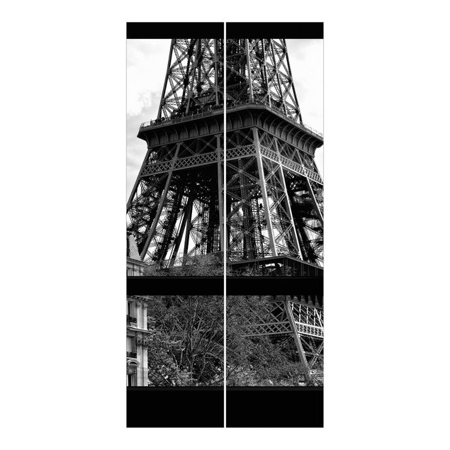 Panel curtains Window view Paris - Near the Eiffel Tower black and white