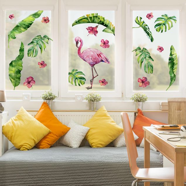 Window stickers flower Jungle Flamingo Leaves Set