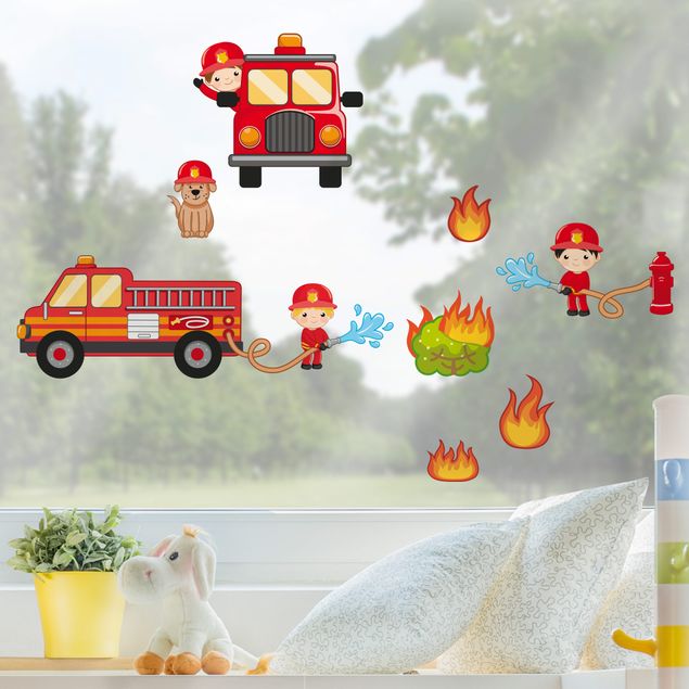 Kids room decor Fire Brigade in Action Set