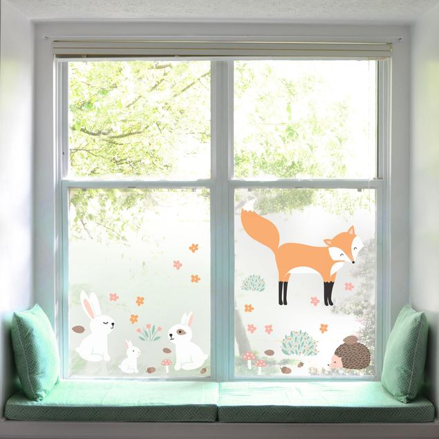 Window stickers animals Forest Friends With Hare Hedgehog And Fox