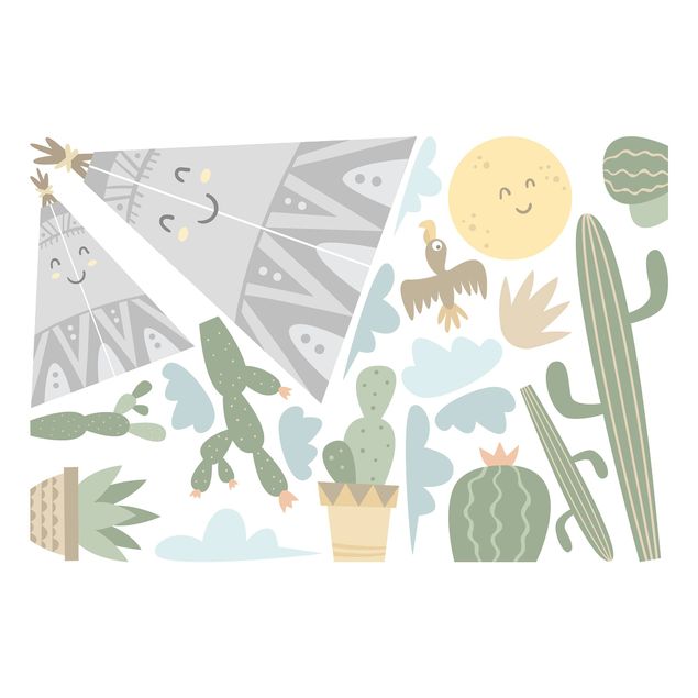 Window stickers flower Teepee And Cacti