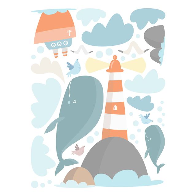 Window stickers animals Lighthouse And Whales