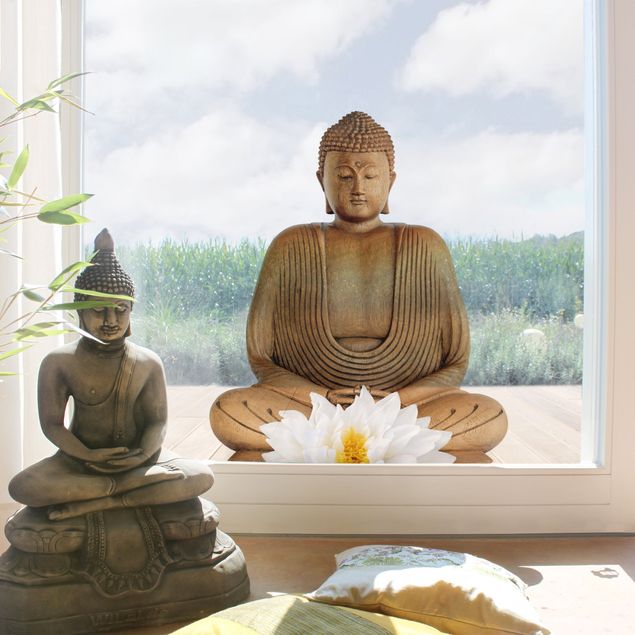 Self adhesive film Wooden Lotus Buddha
