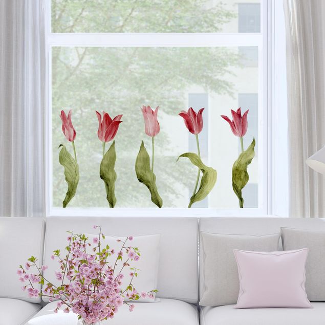 Flower window clings Red Tulips Watercolour