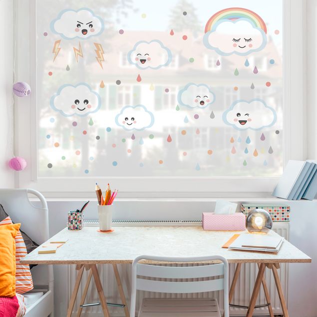Kids room decor Clouds with face set