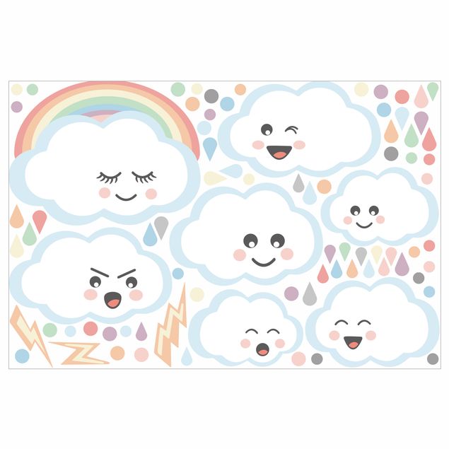 Window decals Clouds with face set