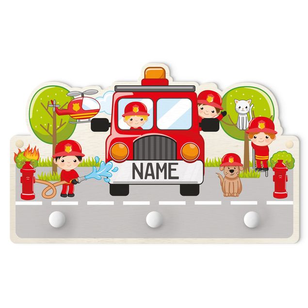 Wall coat rack Fire Brigade Set With Customised Name
