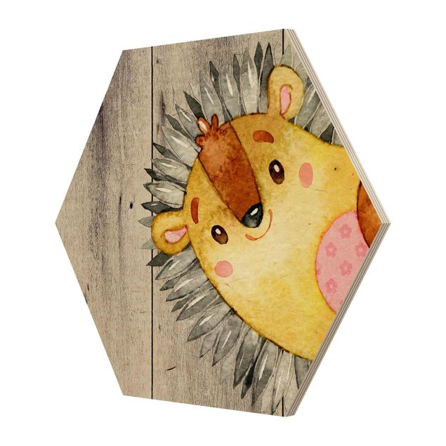 Uta Naumann Watercolor Hedgehog On Wood