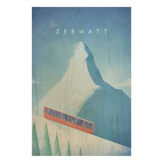 Wood prints landscape Travel Poster - Zermatt