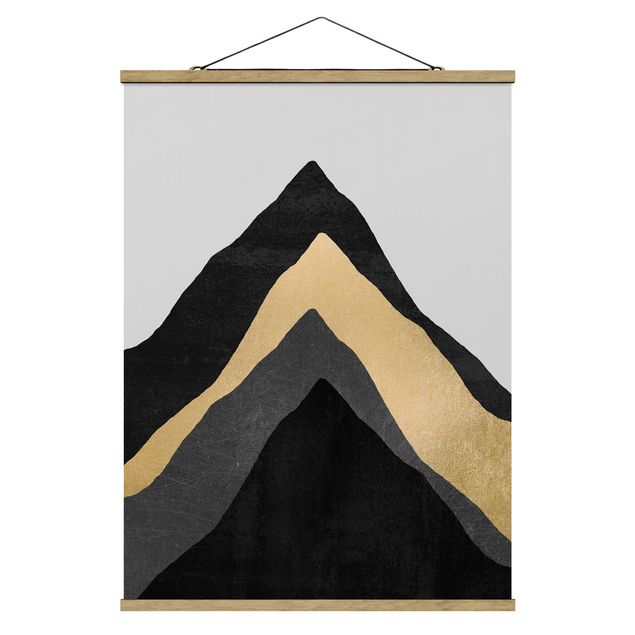 Abstract art prints Golden Mountain Black White