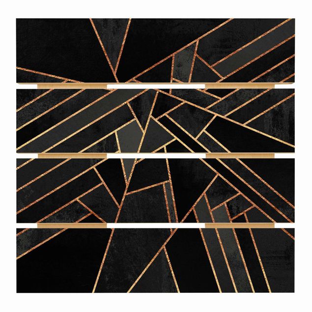Prints on wood Black Triangles Gold