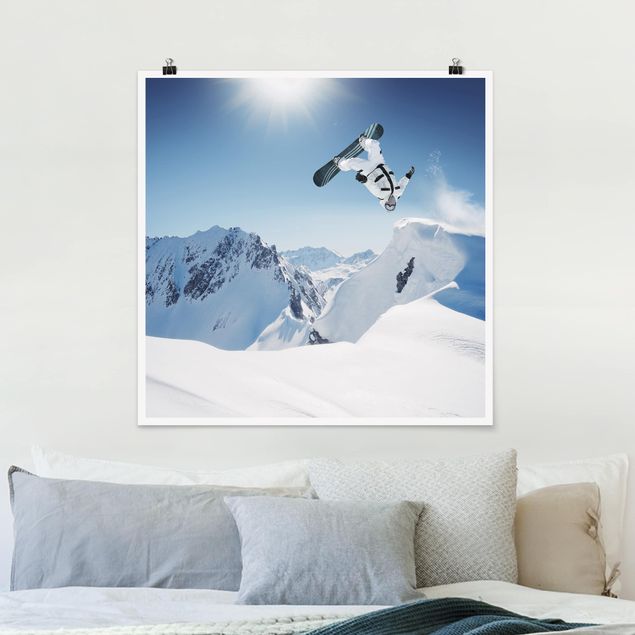 Mountain prints Flying Snowboarder