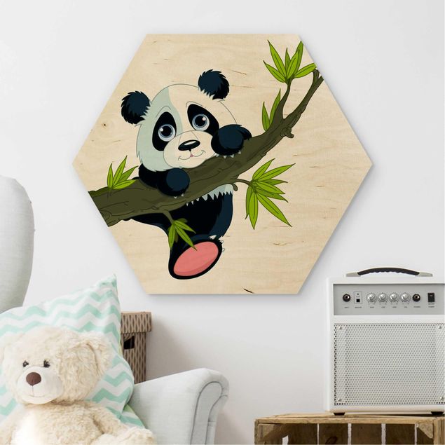 Wood prints landscape Climbing Panda