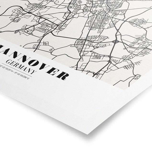 Prints black and white Hannover City Map - Classic