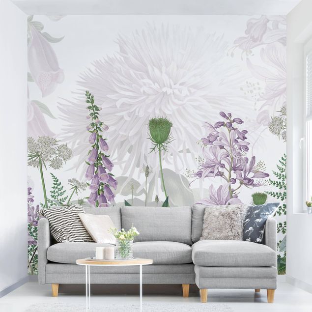 Country style wallpaper Foxglove in delicate flower meadow