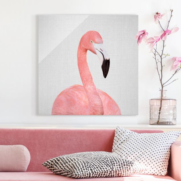 Glass prints black and white Flamingo Fabian