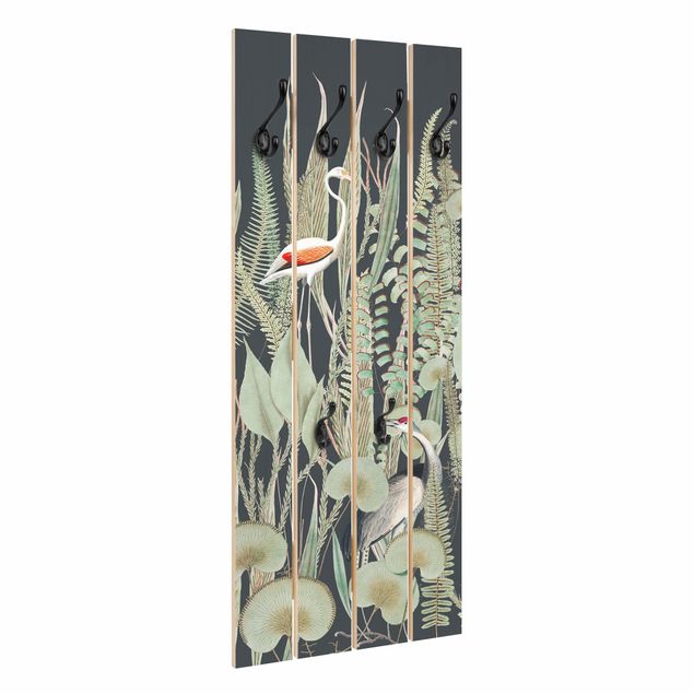 Wall coat hanger Flamingo And Stork With Plants On Green