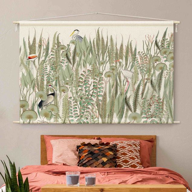 extra large tapestry wall hangings Flamingo And Stork With Plants