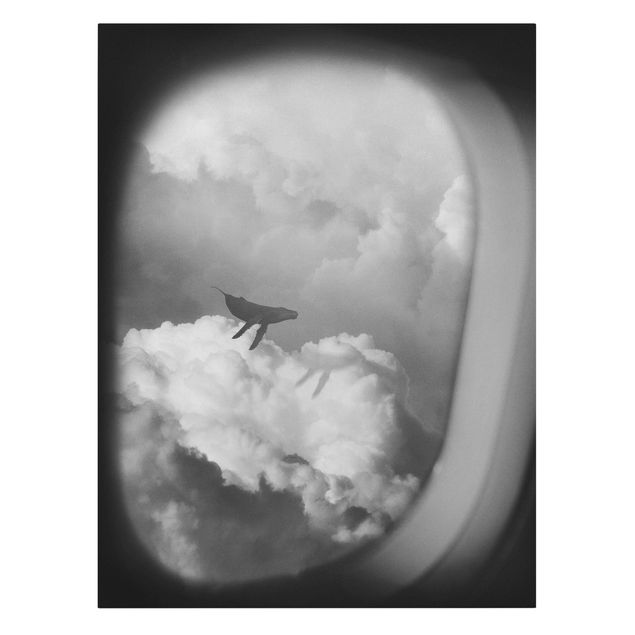 Canvas black and white Flying Whale Up In The Clouds
