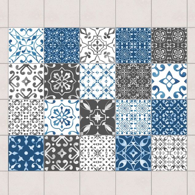 Kitchen Watercolour Pattern Mix Gray Blue