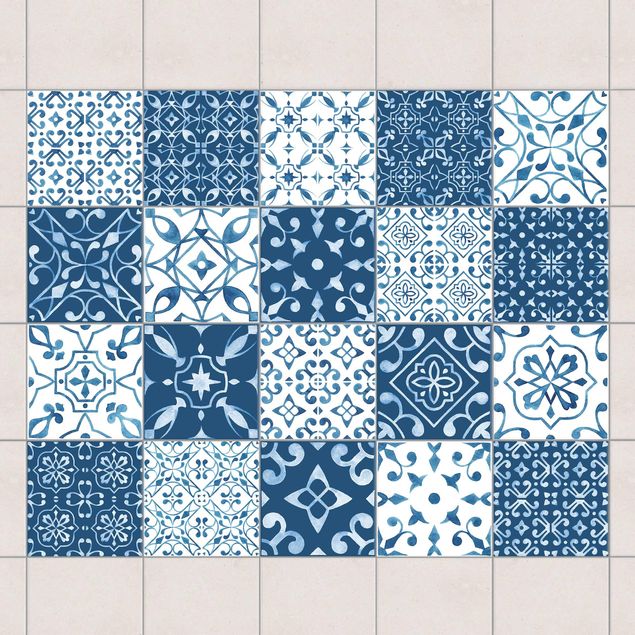 Kitchen Multicolour Pattern Blue White