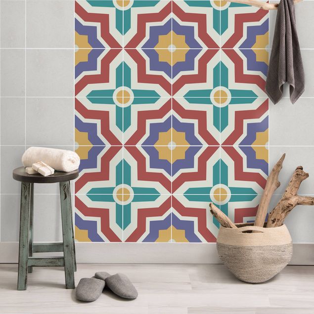 Tile films multicoloured 4 Moroccan tiles crisscross