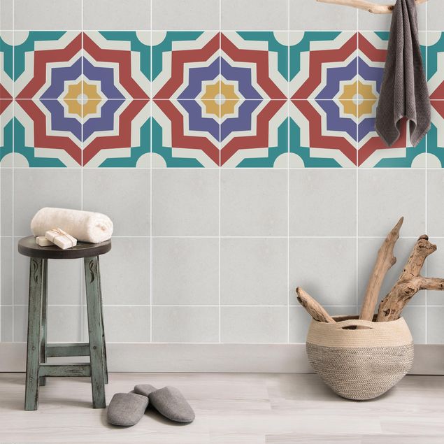 Kitchen tile stickers 4 Moroccan tiles star pattern