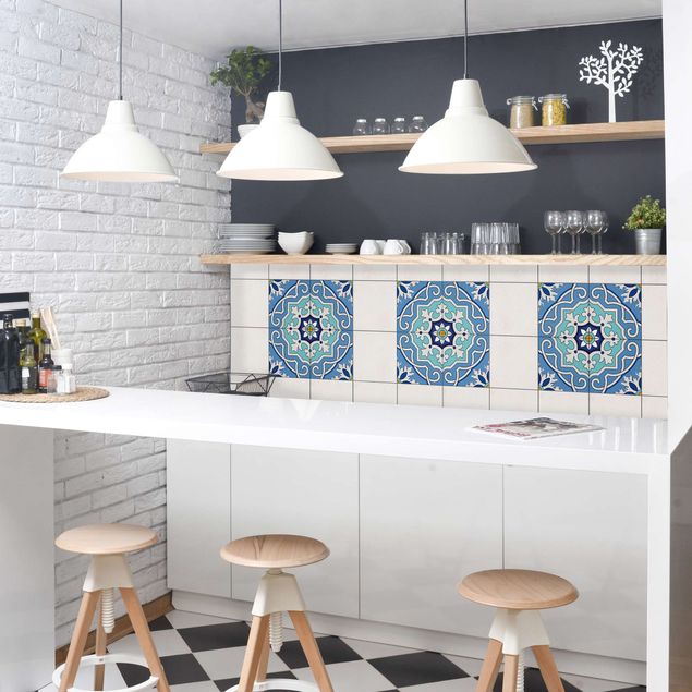Adhesive films Tile Sticker Set - Mediterranean tiles mirror blue