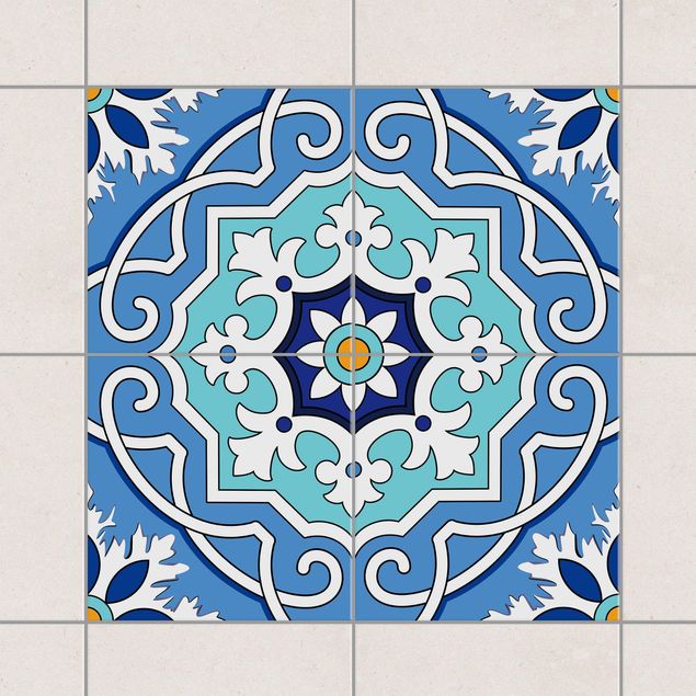 Kitchen Tile Sticker Set - Mediterranean tiles mirror blue