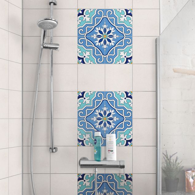 Self adhesive film Spanish tile pattern of 4 tiles turquoise