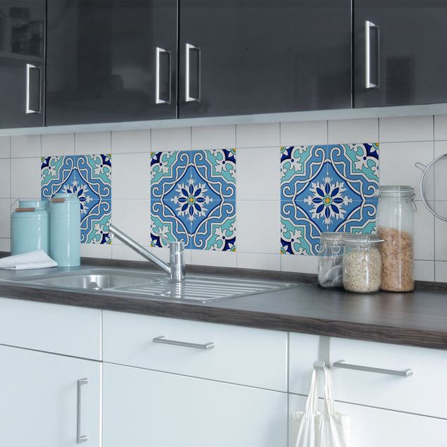 Tile stickers Spanish tile pattern of 4 tiles turquoise