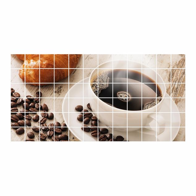 Tile stickers Steaming coffee cup with coffee beans
