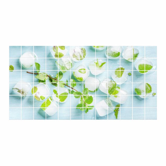 Self adhesive film Ice Cubes With Mint Leaves