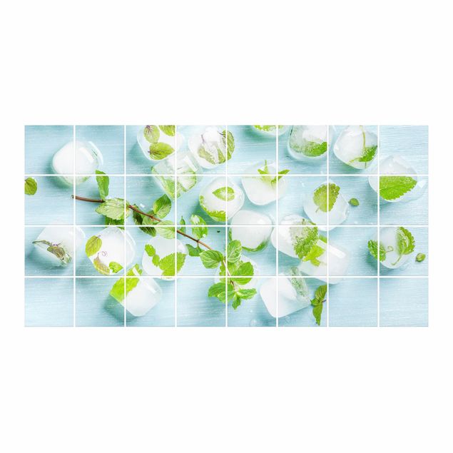 Tile stickers Ice Cubes With Mint Leaves
