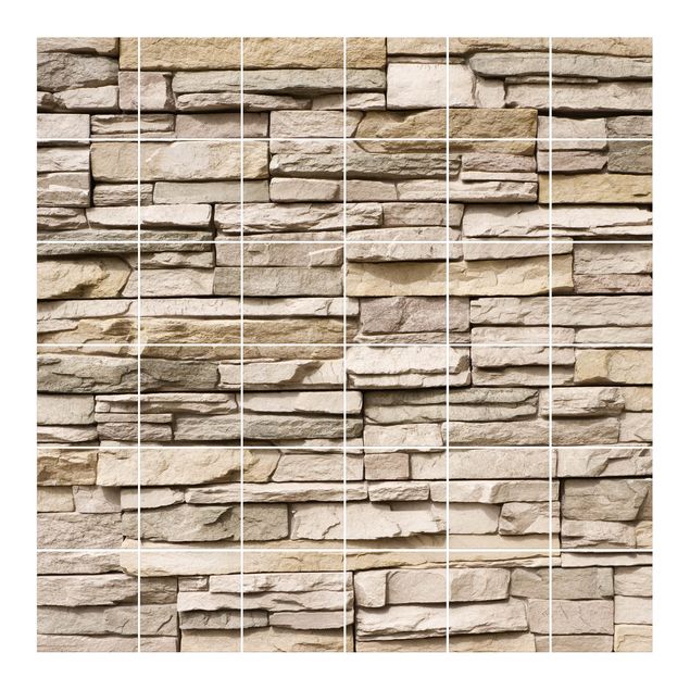 Tile films patterns Asian Stonewall - Stone Wall From Large Light Coloured Stones
