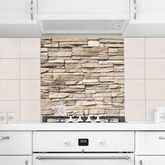 Tile films stone Asian Stonewall - Stone Wall From Large Light Coloured Stones