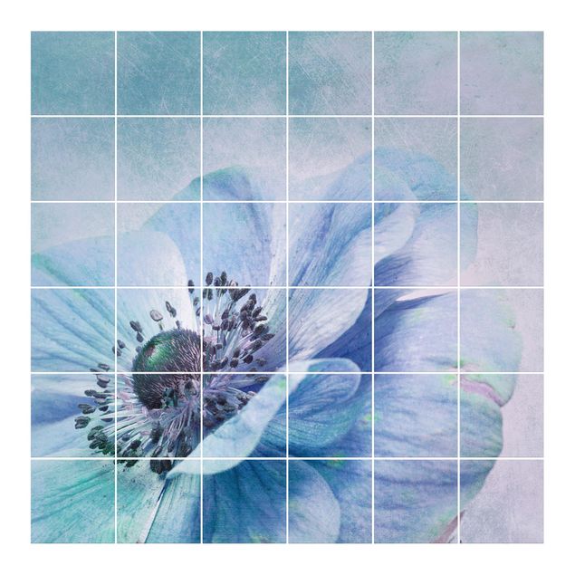 Kitchen tile stickers Flower In Turquoise