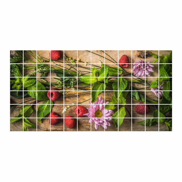 Tile films green Flowers Raspberries Mint