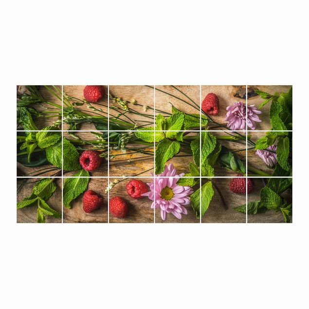 Kitchen tile stickers Flowers Raspberries Mint