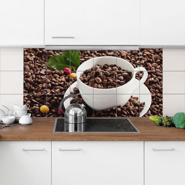 Tile films brown Coffee Cup With Roasted Coffee Beans